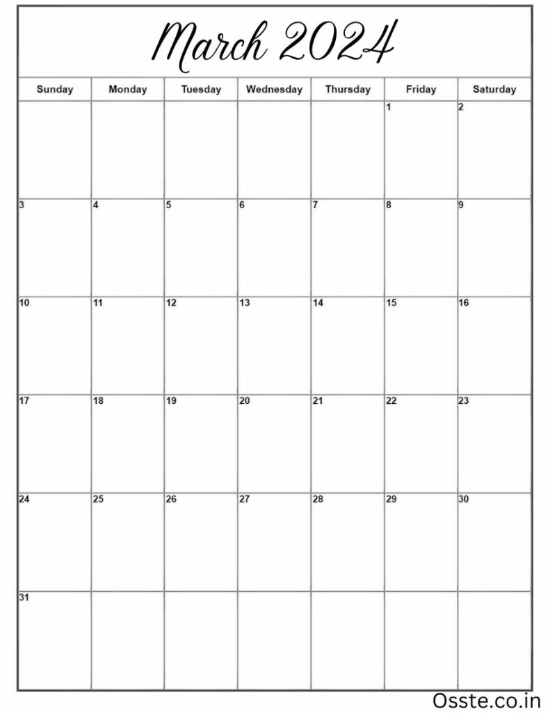 Printable March 2024 Calendar Template