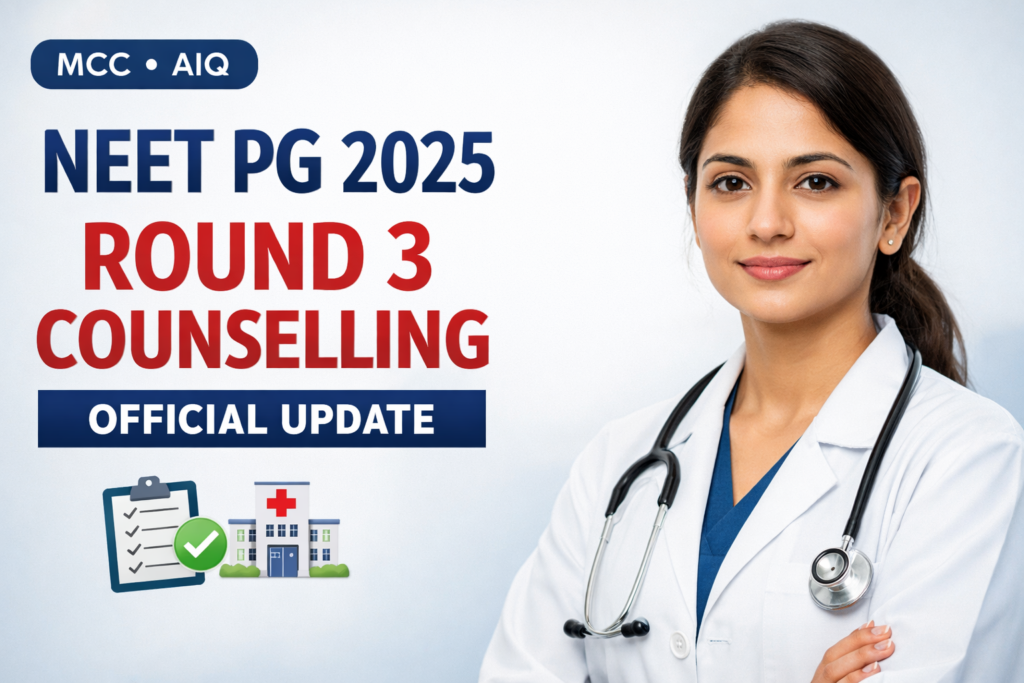 NEET PG Counselling 2025 Round 3 official update by MCC